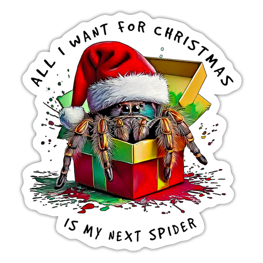 Sticker Weihnachtsgeschenk Springspinne All I want for Christmas - Mattweiß
