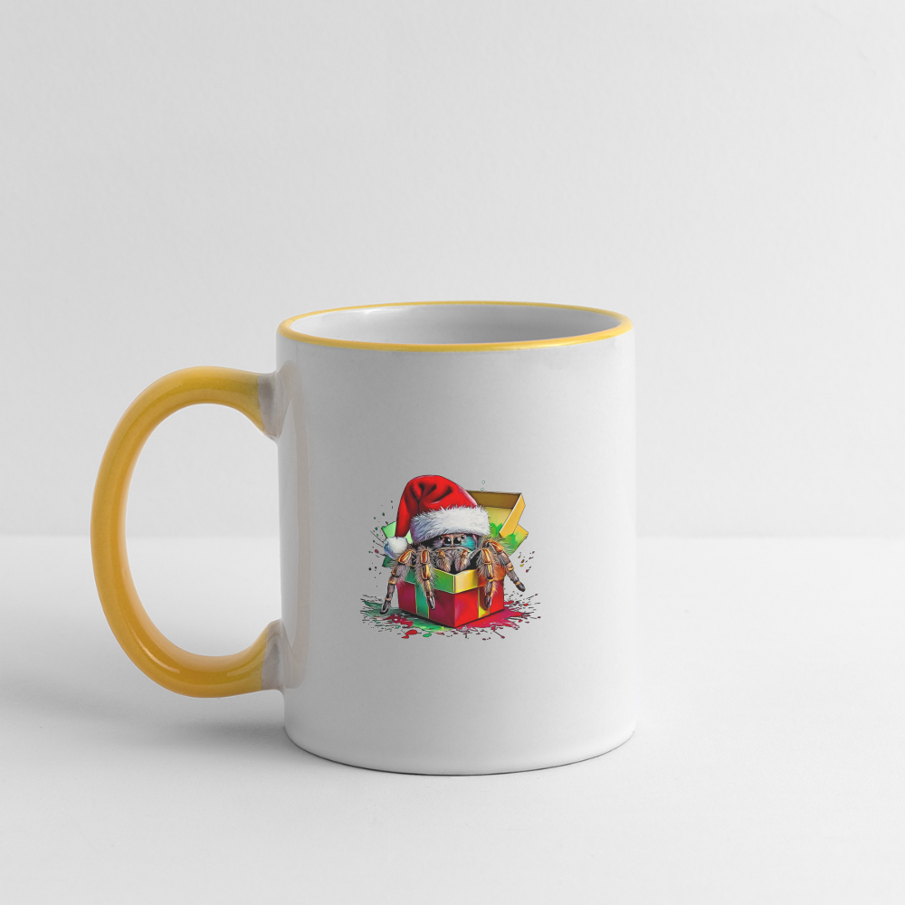 Tasse zweifarbig Weihnachtsgeschenk Springspinne - Weiß/Gelb