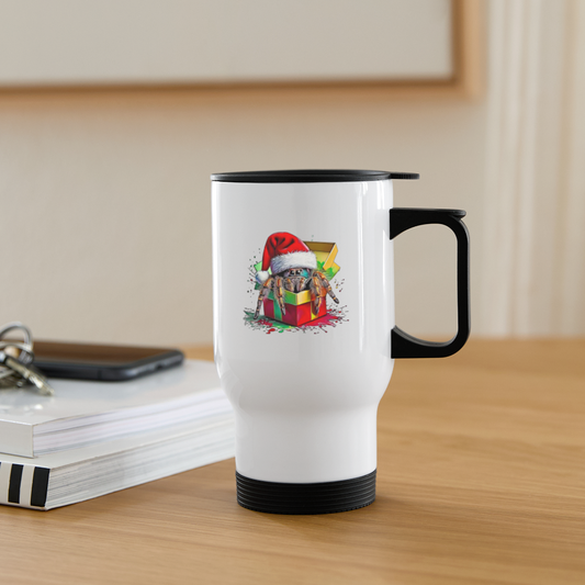 Thermobecher mit Tragegriff Weihnachtsgeschenk Springspinne - Weiß
