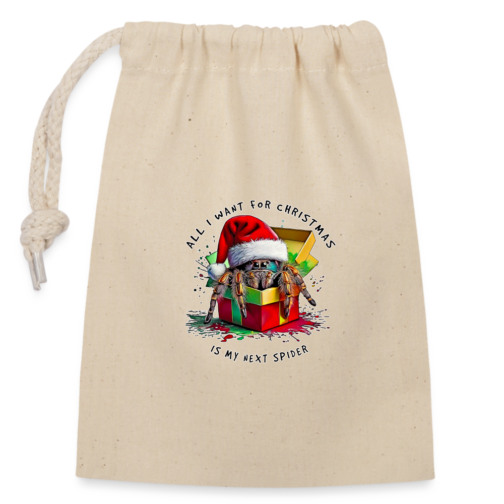 Verschließbarer Geschenkbeutel (14x20cm) Weihnachtsgeschenk Springspinne All I want for Christmas - Natur