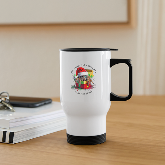 Thermobecher mit Tragegriff Weihnachtsgeschenk Springspinne All I want for Christmas - Weiß
