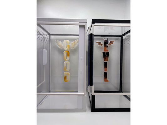 Terrarien für baumbewohnende Spinnen als Set mit Buchstaben aus Epoxidharz