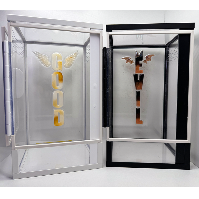 Acrylglasterrarien für baumbewohnende Spinnen als Set mit Buchstaben aus Epoxidharz
