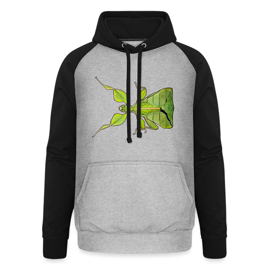 Unisex Baseball Hoodie Phyllium philippinicum female - Grau meliert/Schwarz