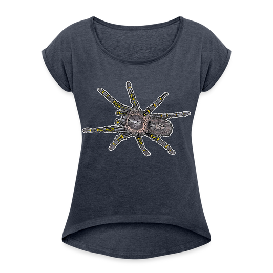 Frauen T-Shirt mit gerollten Ärmeln Grammostola pulchripes - Navy meliert