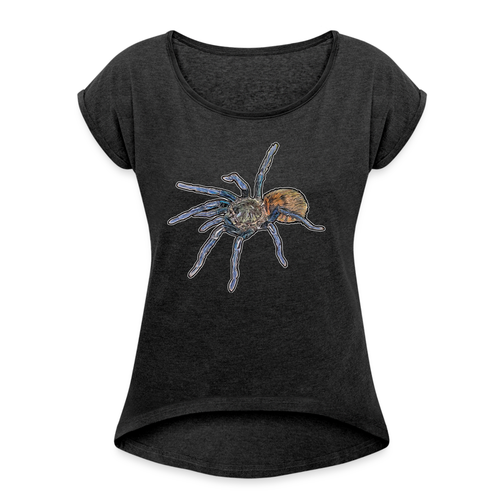 Frauen T-Shirt mit gerollten Ärmeln Chromatopelma cyaneopubescens - Schwarz meliert