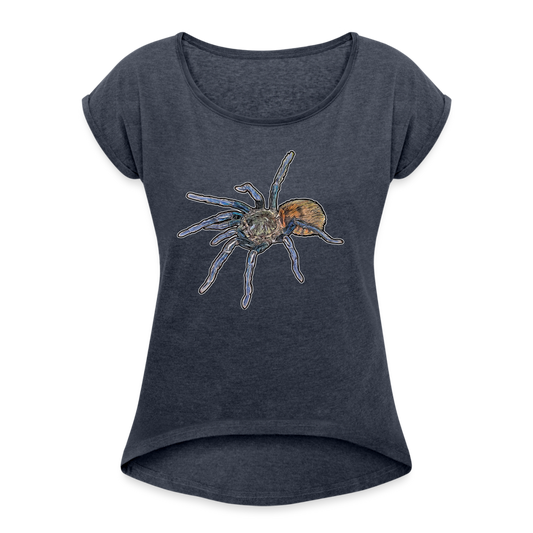 Frauen T-Shirt mit gerollten Ärmeln Chromatopelma cyaneopubescens - Navy meliert