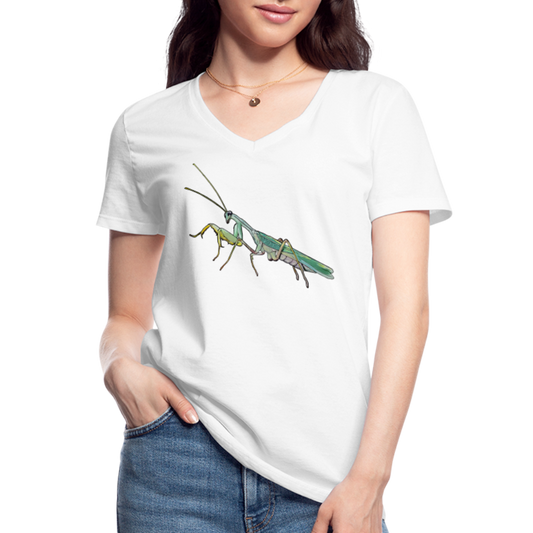 Frauen-T-Shirt mit V-Ausschnitt Sphodromantis lineola male - weiß