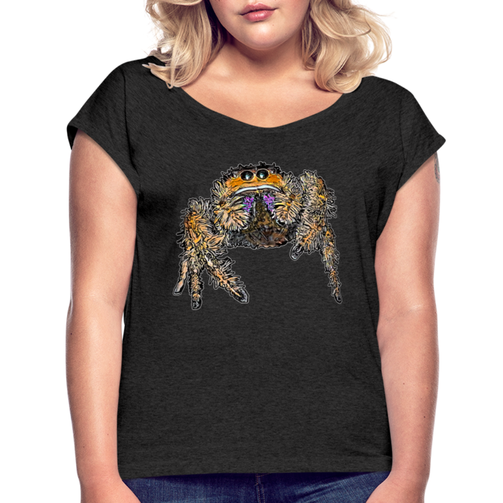 Frauen T-Shirt mit gerollten Ärmeln Phidippus regius Everglades female - Schwarz meliert