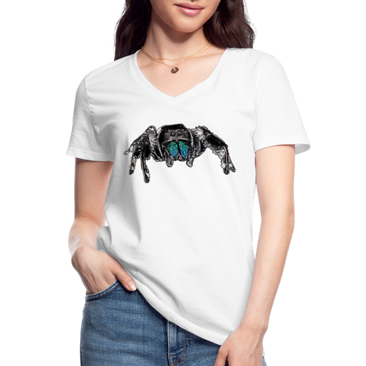 Frauen-T-Shirt mit V-Ausschnitt Phidippus regius Everglades male - weiß
