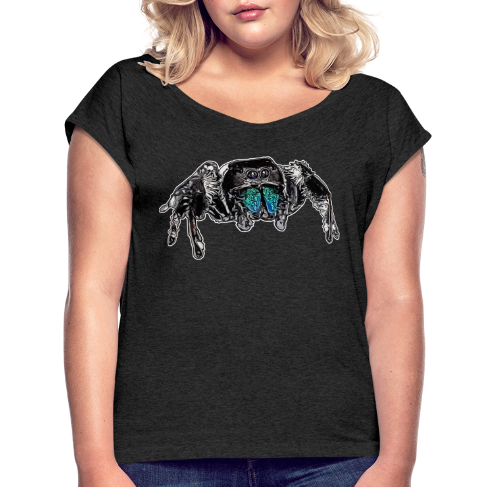 Frauen T-Shirt mit gerollten Ärmeln Phidippus regius Everglades male - Schwarz meliert