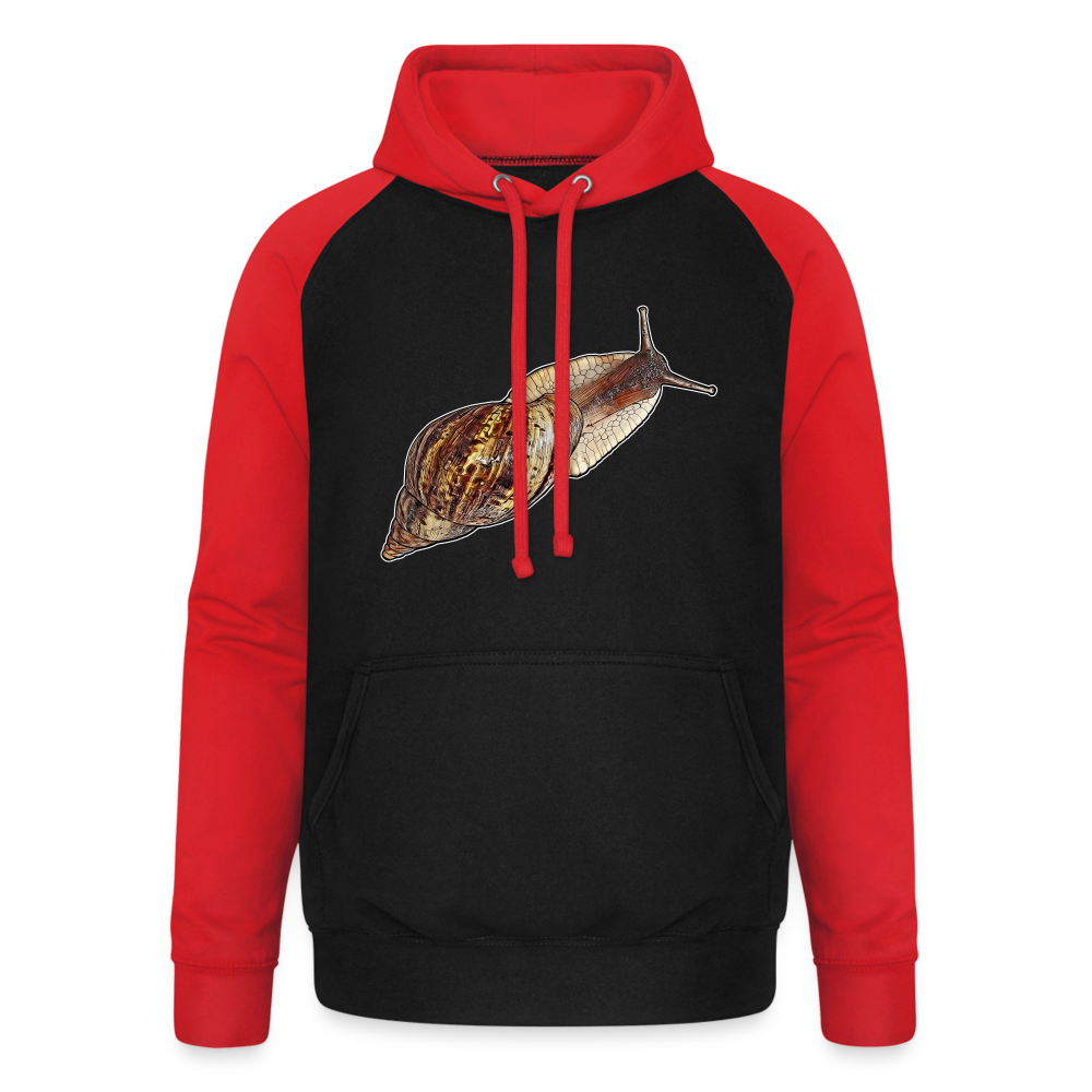 Unisex Baseball Hoodie Achatina reticulata wildfarben - Schwarz/Rot