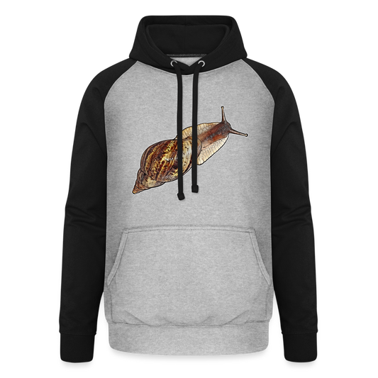 Unisex Baseball Hoodie Achatina reticulata wildfarben - Grau meliert/Schwarz