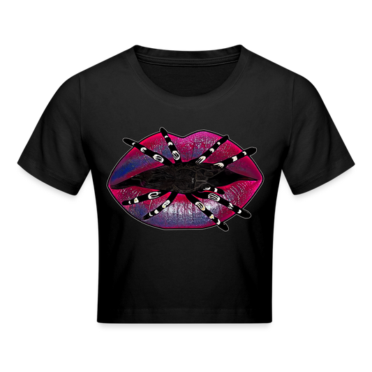 Crop T-Shirt Tarantula Lips - Schwarz