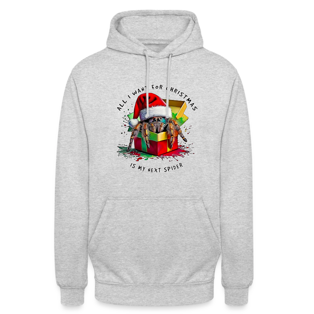 Unisex Hoodie Weihnachtsgeschenk Springspinne All I want for Christmas - Hellgrau meliert