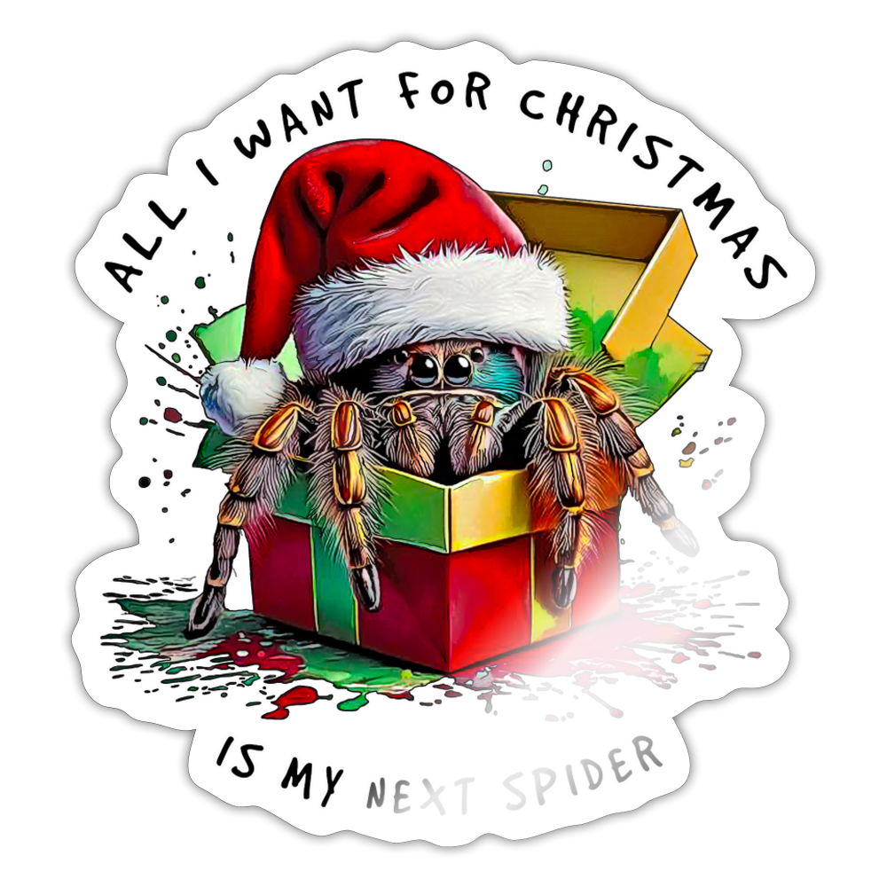 Sticker Weihnachtsgeschenk Springspinne All I want for Christmas - Weiß glänzend