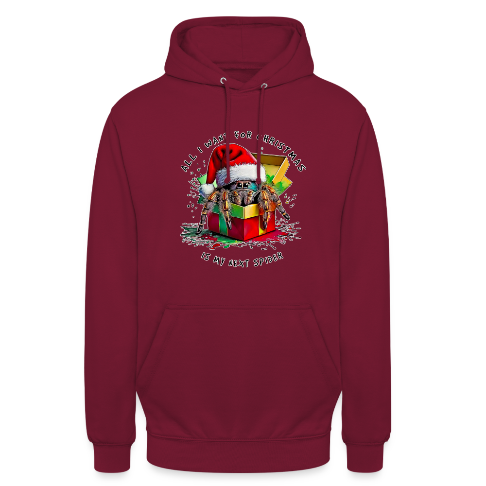 Unisex Hoodie Weihnachtsgeschenk Springspinne All I want for Christmas - Bordeaux