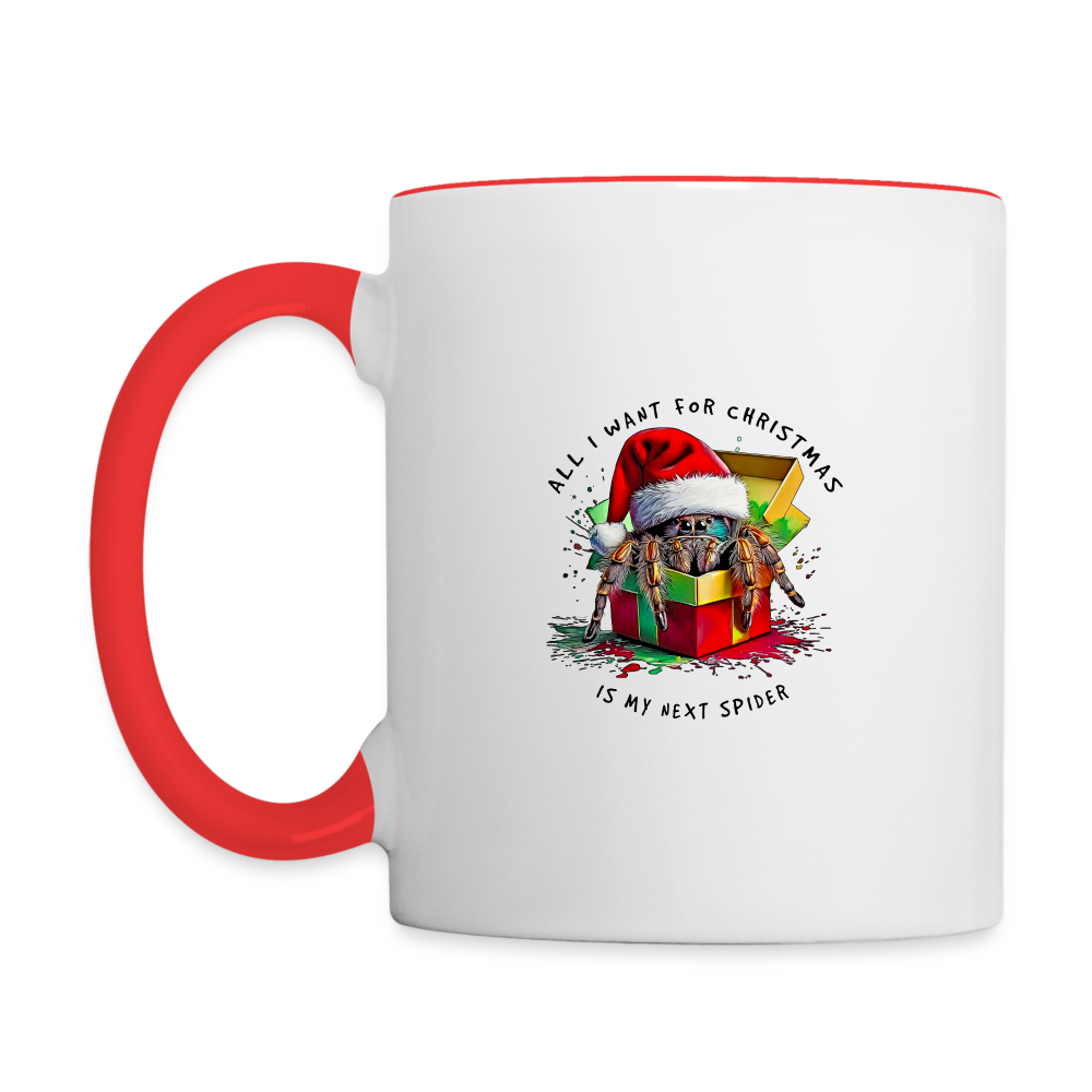 Tasse zweifarbig Weihnachtsgeschenk Springspinne All I want for Christmas - Weiß/Rot