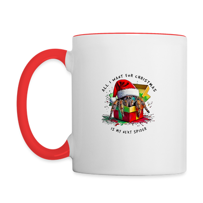 Tasse zweifarbig Weihnachtsgeschenk Springspinne All I want for Christmas - Weiß/Rot