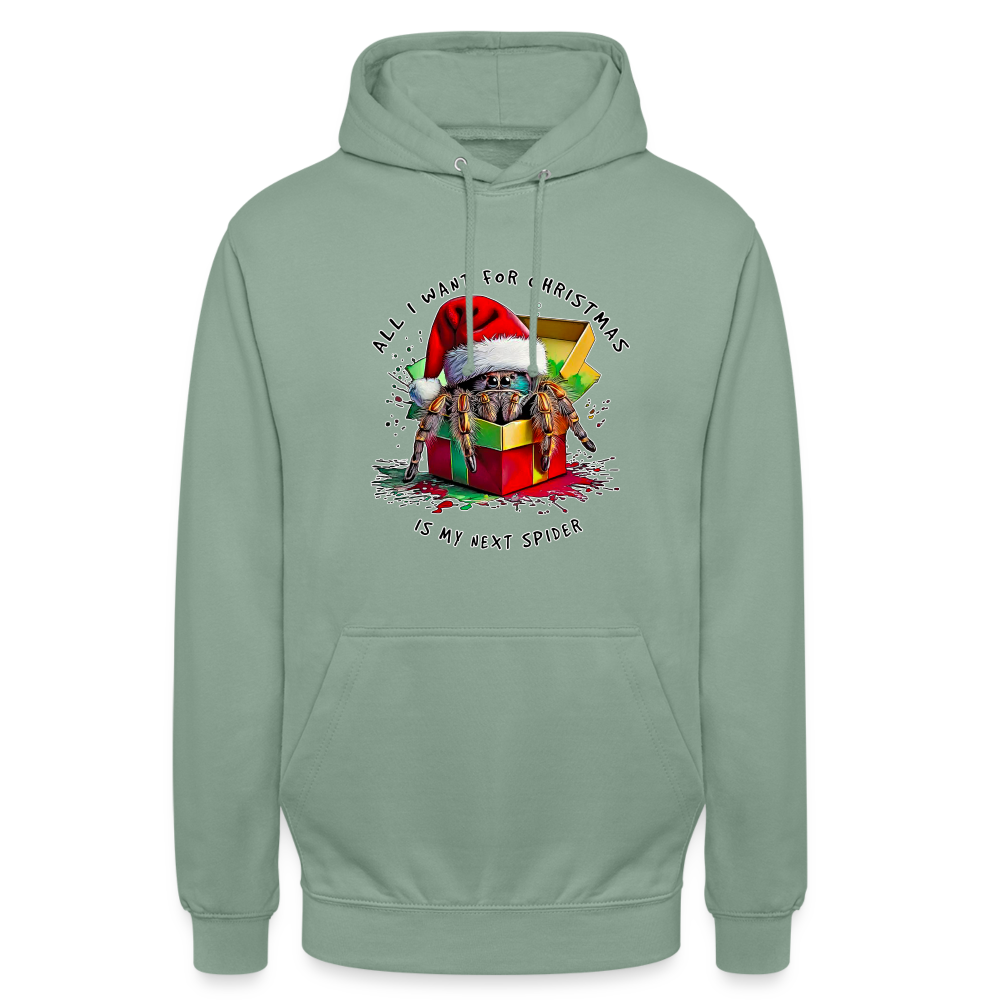 Unisex Hoodie Weihnachtsgeschenk Springspinne All I want for Christmas - Graugrün