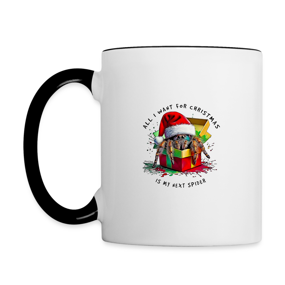 Tasse zweifarbig Weihnachtsgeschenk Springspinne All I want for Christmas - Weiß/Schwarz