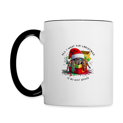 Tasse zweifarbig Weihnachtsgeschenk Springspinne All I want for Christmas - Weiß/Schwarz