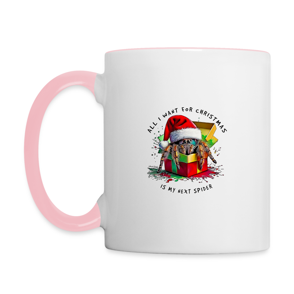Tasse zweifarbig Weihnachtsgeschenk Springspinne All I want for Christmas - Weiß/Pink
