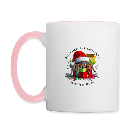 Tasse zweifarbig Weihnachtsgeschenk Springspinne All I want for Christmas - Weiß/Pink