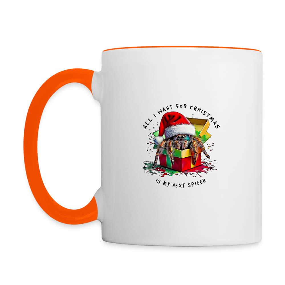 Tasse zweifarbig Weihnachtsgeschenk Springspinne All I want for Christmas - Weiß/Orange