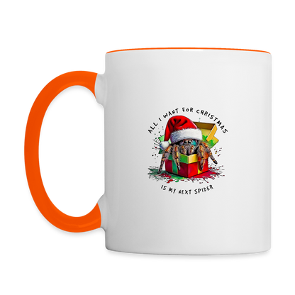 Tasse zweifarbig Weihnachtsgeschenk Springspinne All I want for Christmas - Weiß/Orange