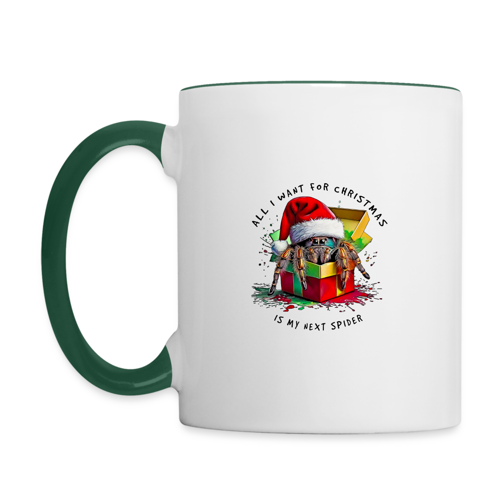 Tasse zweifarbig Weihnachtsgeschenk Springspinne All I want for Christmas - Weiß/Dunkelgrün