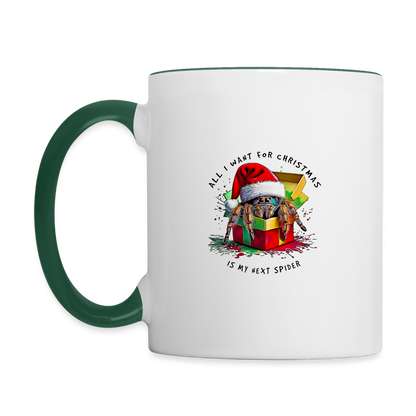 Tasse zweifarbig Weihnachtsgeschenk Springspinne All I want for Christmas - Weiß/Dunkelgrün