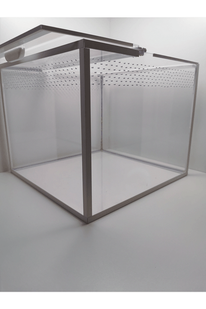 Leeres Vogelspinnen Bodenbewohner Terrarium von der Seite