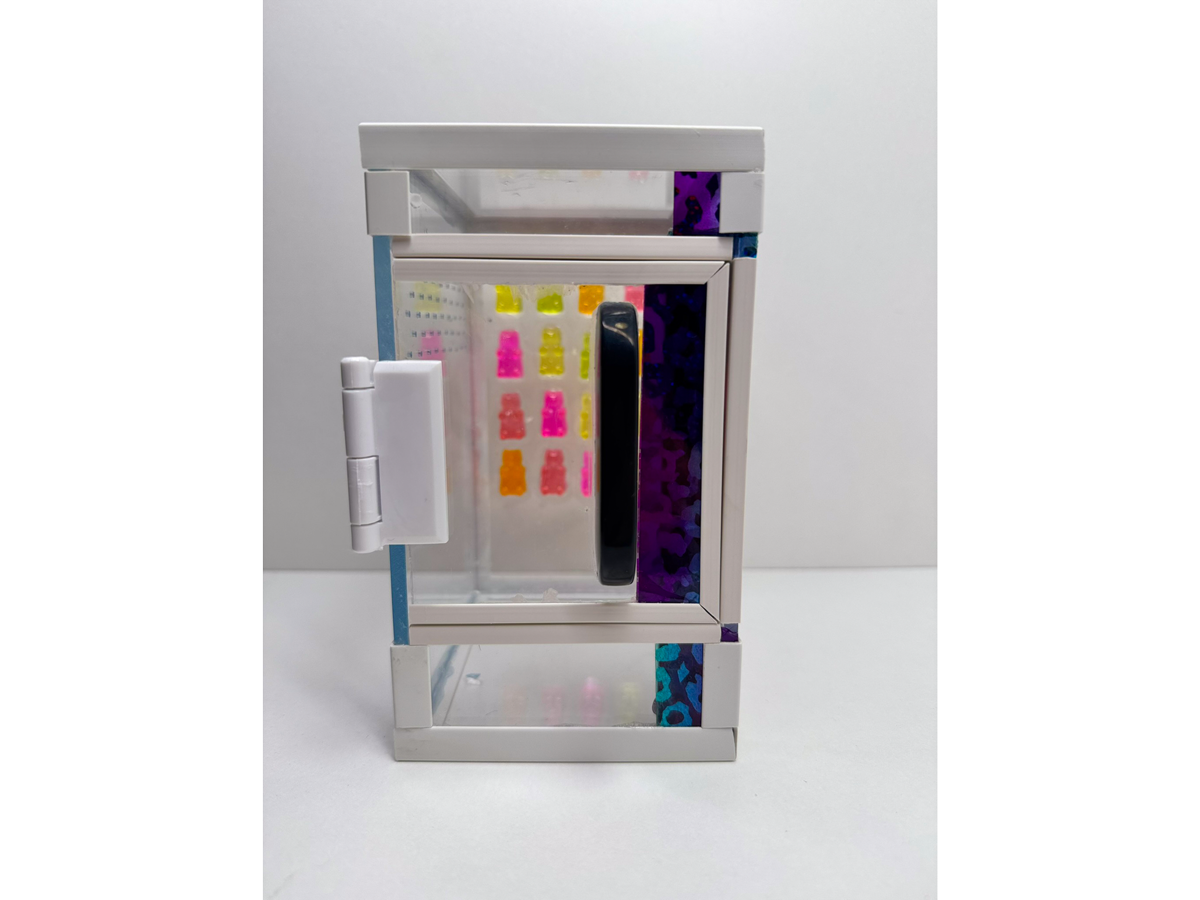 Acrylglasterrarium Terrarium für Springspinnen mit bunten Gummibären aus Epoxidharz mit geschlossener Tür