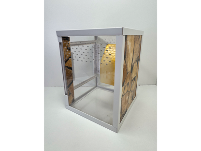Acrylglasterrarium für Springspinnen und Baumbewohner mit folierter Rückwand in Holzoptik von hinten