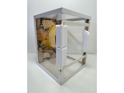 Acryglasterrarium für Springspinnen und Baumbewohner in Holzoptik mit Versteckmöglichkeit aus Epoxidharz mit geschlossener Tuer 