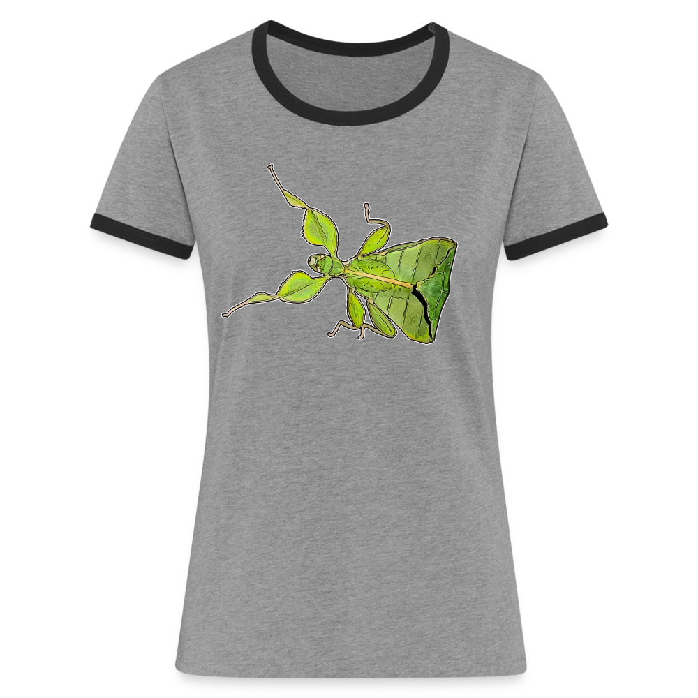 Frauen Kontrast-T-Shirt Phyllium philippinicum female - Grau meliert/Schwarz