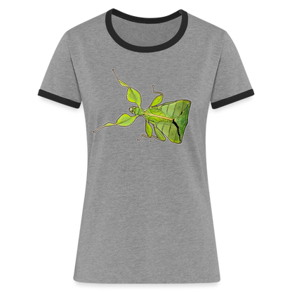 Frauen Kontrast-T-Shirt Phyllium philippinicum female - Grau meliert/Schwarz