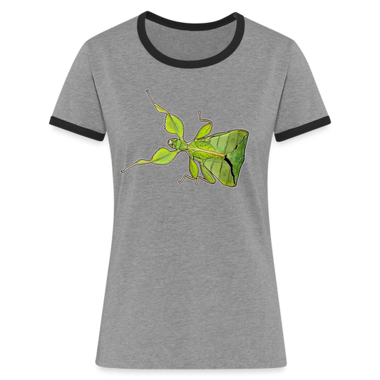 Frauen Kontrast-T-Shirt Phyllium philippinicum female - Grau meliert/Schwarz