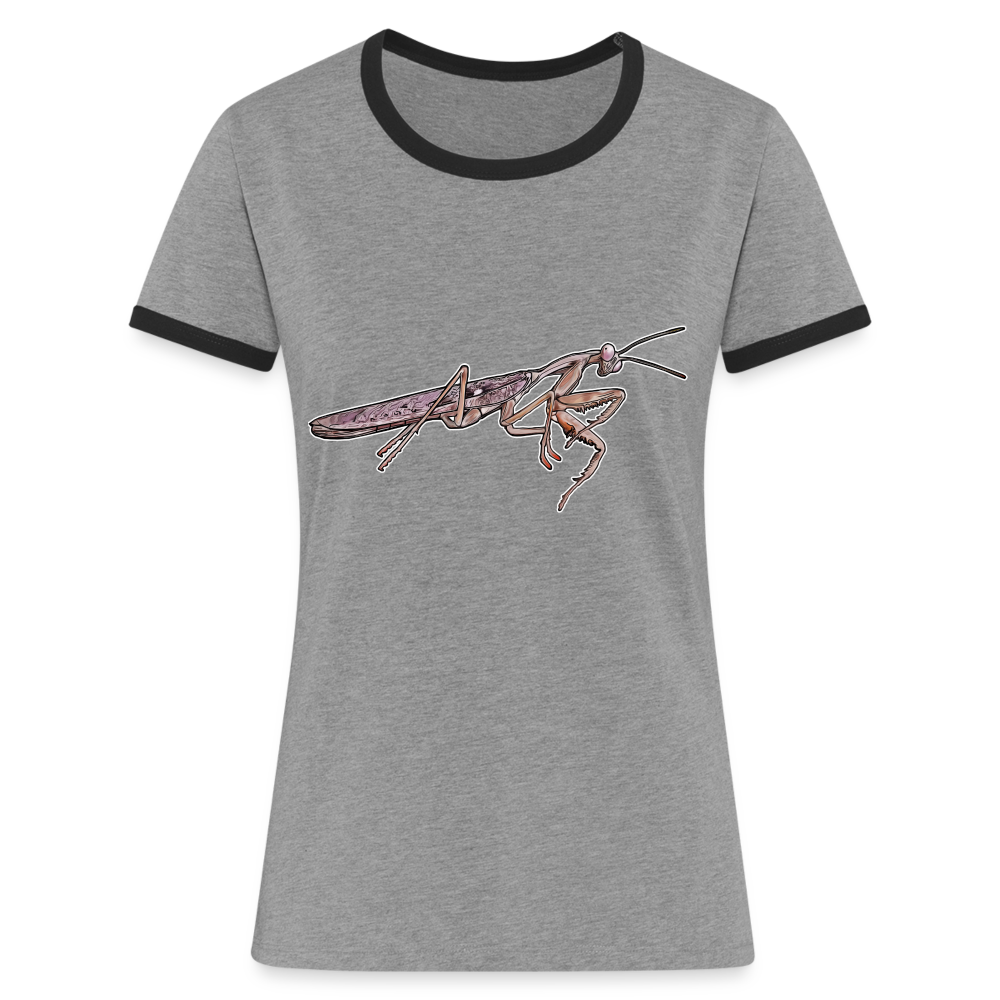 Frauen Kontrast-T-Shirt Rhombodera kirbyi Male - Grau meliert/Schwarz