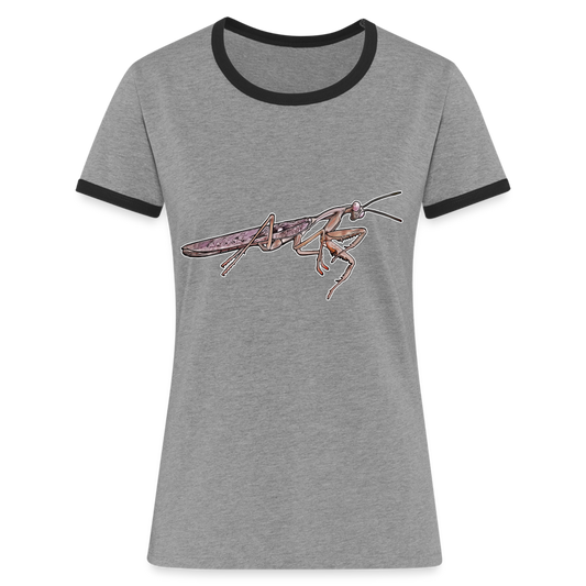 Frauen Kontrast-T-Shirt Rhombodera kirbyi Male - Grau meliert/Schwarz
