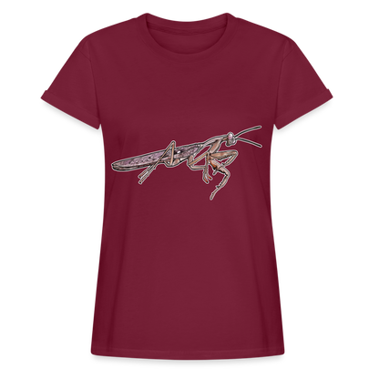 Frauen Oversized T-Shirt Rhombodera kirbyi Male - Bordeaux
