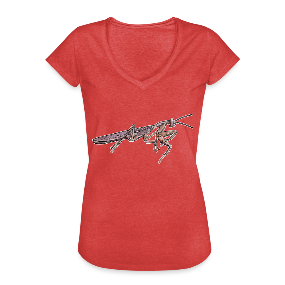 Frauen Vintage T-Shirt Rhombodera kirbyi Male - Rot meliert