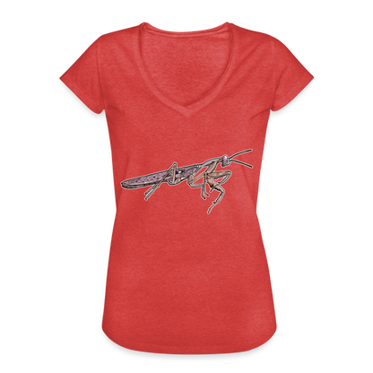 Frauen Vintage T-Shirt Rhombodera kirbyi Male - Rot meliert