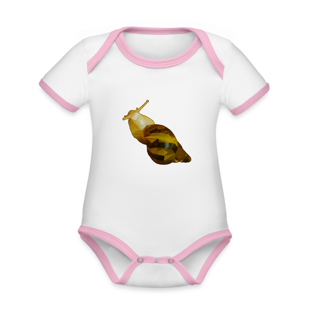Baby Kontrastbody kurz Achatina reticulata Low Poly - Weiß/Rose