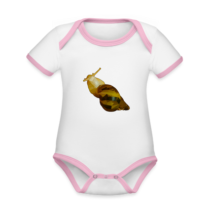 Baby Kontrastbody kurz Achatina reticulata Low Poly - Weiß/Rose