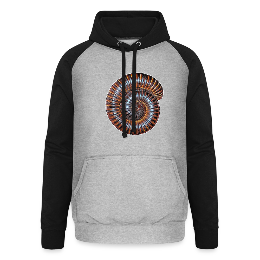 Unisex Baseball Hoodie Archispirostreptus gigas - Grau meliert/Schwarz