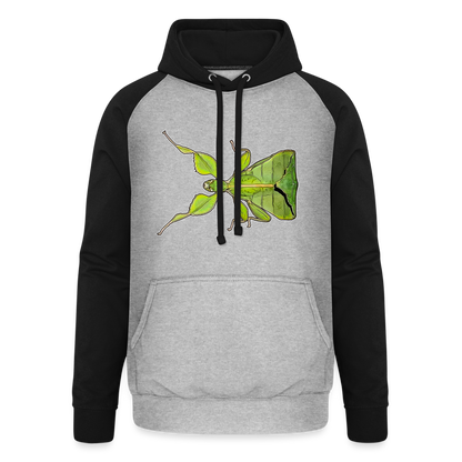 Unisex Baseball Hoodie Phyllium philippinicum female - Grau meliert/Schwarz