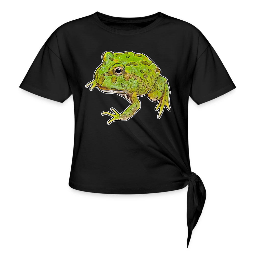 Frauen Knotenshirt Ceratophrys cranwelli Peppermint Blue - Schwarz