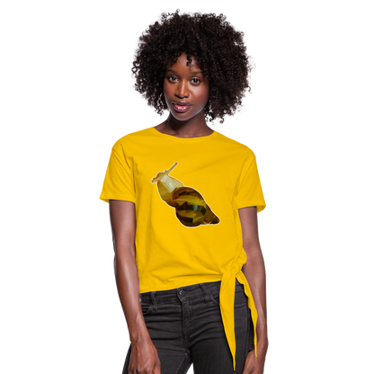 Frauen Knotenshirt Achatina reticulata Low Poly - Sonnengelb